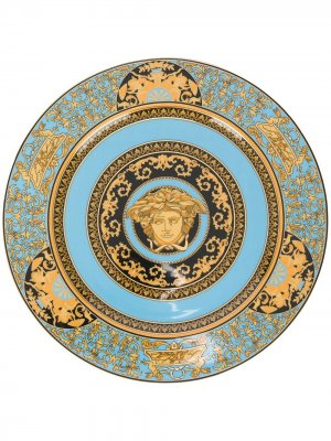 Тарелка с принтом Medusa и узором Baroque Versace. Цвет: синий