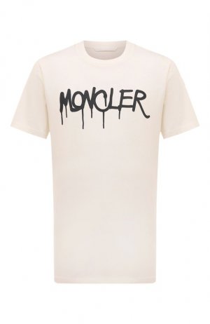 Хлопковая футболка Moncler. Цвет: кремовый