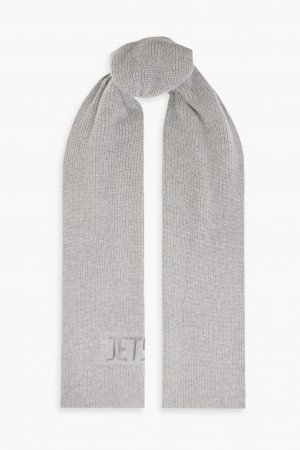 Кашемировый шарф в рубчик с меланжевой вышивкой JETSET, серый Jetset