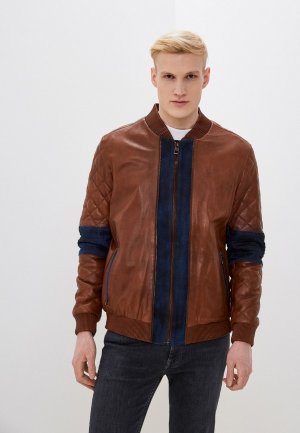 Куртка кожаная Basics & More. Цвет: коричневый