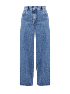 Высокие джинсы-палаццо с эффектом необработанного края ETRO. Цвет: синий