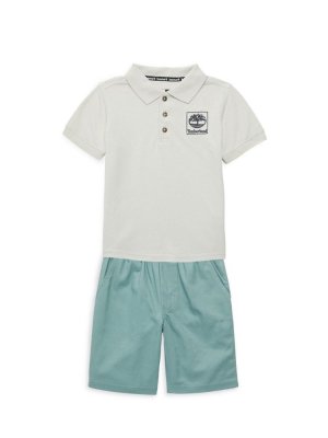Комплект из двух предметов: рубашка-поло и шорты с логотипом для маленького мальчика , зеленый Timberland