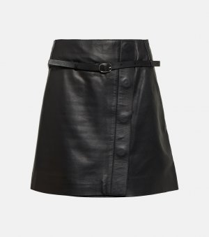 Кожаная мини-юбка с запахом, черный Yves Salomon