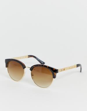 Солнцезащитные очки в стиле ретро черепаховой оправе с золотистыми элементами -Коричневый River Island