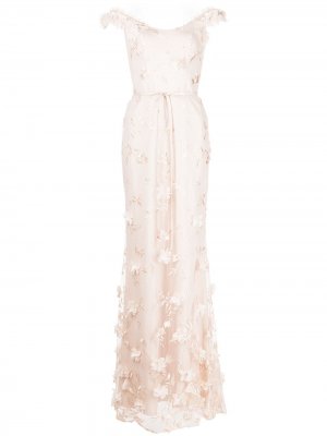 Вечернее платье с открытыми плечами и цветочной вышивкой Marchesa Notte Bridesmaids. Цвет: розовый