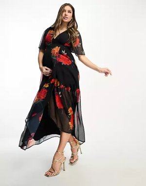 Платье Maternity ruffle wrap, черный/красный Hope & Ivy