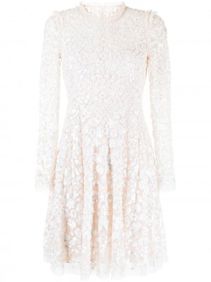 Платье мини Aurelia с длинными рукавами и пайетками Needle & Thread. Цвет: розовый