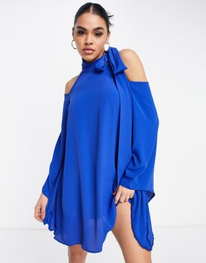 Свободное платье мини с завязками кобальтового синего цвета -Голубой John Zack
