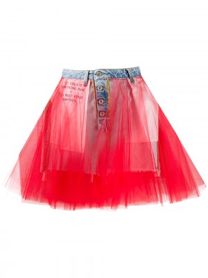 Джинсовая юбка со вставками из тюля UNRAVEL PROJECT. Цвет: красный