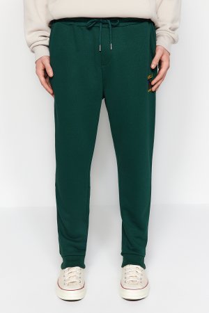 Штаны спортивные мужские эластичные с геометрическим текстом и вышивкой на шнурке, зеленый Trendyol