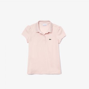 Поло Детская рубашка-поло с зубчатым воротником для девочек Lacoste. Цвет: розовый