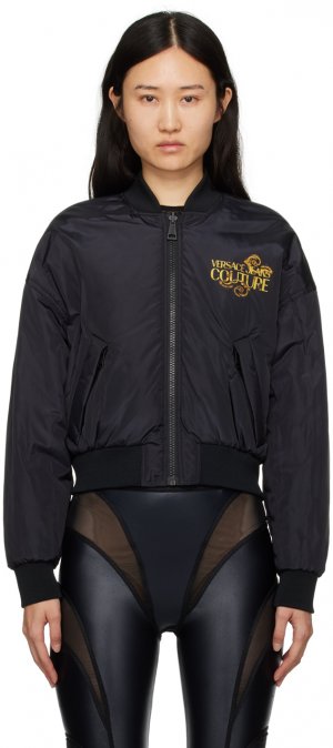 Черная стеганая двусторонняя куртка-бомбер Versace Jeans Couture