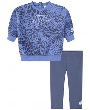 Комплект из топа и леггинсов с леопардовым принтом для маленьких девочек, 2 предмета, синий Nike
