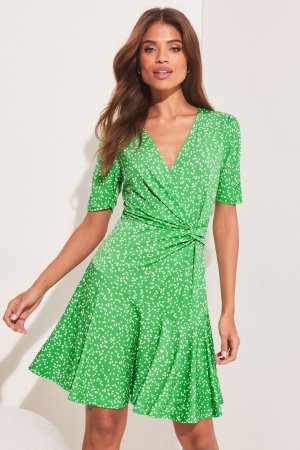 Расклешенное мини-платье из джерси с узлом спереди , зеленый Lipsy