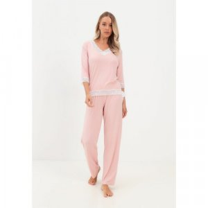 Пижама , брюки, блуза, укороченный рукав, без карманов, размер 42/44, розовый Luisa Moretti. Цвет: розовый