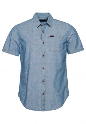 Рубашка с короткими рукавами эффектом шамбре, голубой Superdry