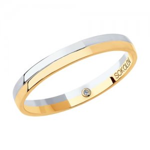 Обручальное кольцо из комбинированного золота с бриллиантом, comfort fit SOKOLOV