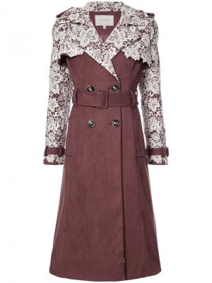 Кружевное пальто с вышивкой Carolina Herrera. Цвет: красный