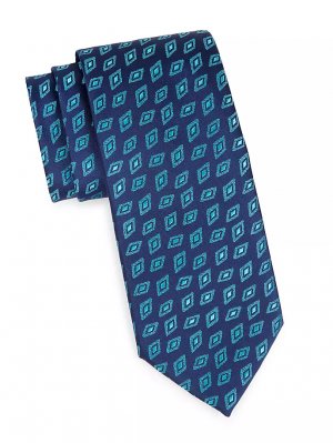 Шелковый жаккардовый галстук с ромбовидными бобами , синий Charvet