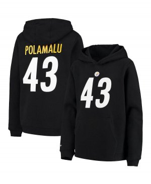 Черный пуловер с капюшоном Big Boys Troy Polamalu Pittsburgh Steelers именем и номером игрока в отставке Mitchell & Ness