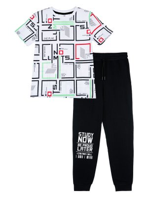 Комплект трикотажный фуфайка футболка брюки классического пояс PLAYTODAY. Цвет: черный,белый