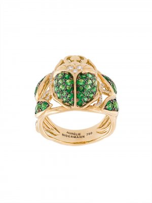 Кольцо Scarab с цаворитами и бриллиантами Aurelie Bidermann. Цвет: золотистый