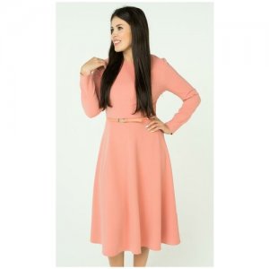 Пудровое платье с расклешенной юбкой и длинными рукавами 51150/ Коралловый 46 La Vida Rica. Цвет: розовый