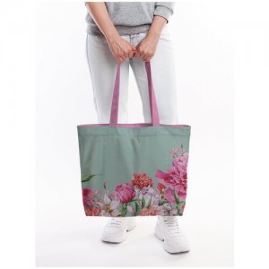 Текстильная женская сумка Цветы в подарок на молнии для пляжа и фитнеса JoyArty. Цвет: красный/зеленый/розовый