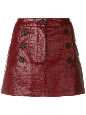 А-образная мини-юбка с пуговицами 8pm. Цвет: красный