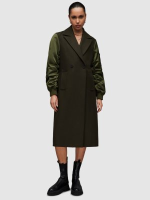 Двубортное пальто Paulah из смесовой шерсти, хаки зеленый AllSaints