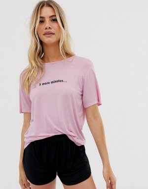 Пижамный комплект с шортами и футболкой принтом 5 more mins -Розовый Adolescent Clothing