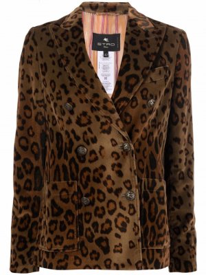 Двубортный пиджак с леопардовым принтом ETRO. Цвет: коричневый
