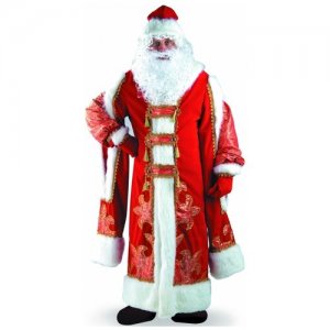 Карнавальный костюм «Царский Дед Мороз», шуба, шапка, варежки, борода, парик, мешок, р. 54, рост 188 см Батик. Цвет: красный