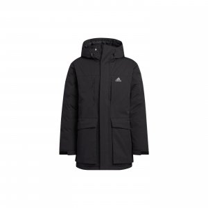FW22 Down Parka With Printed Logo And Zip Hood Men Outerwear Black HN2096 Adidas