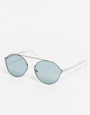 Овальные солнцезащитные очки в серебристой оправе -Голубой Pilgrim