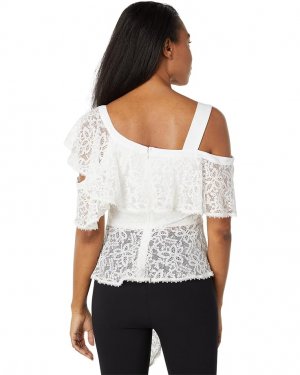 Топ Floral Stretch Lace with Satin Back Crepe Top, белый BCBGMAXAZRIA