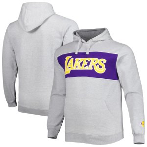 Мужской пуловер с капюшоном логотипом Heather Grey Los Angeles Lakers Big & Tall надписью Fanatics