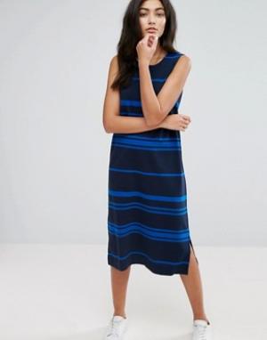 Трикотажное цельнокройное платье в полоску YMC. Цвет: темно-синий