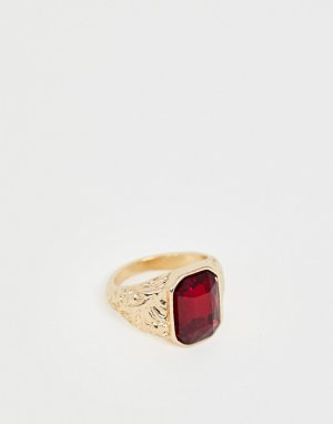Кольцо-печатка с красным камнем -Золотой Chained & Able