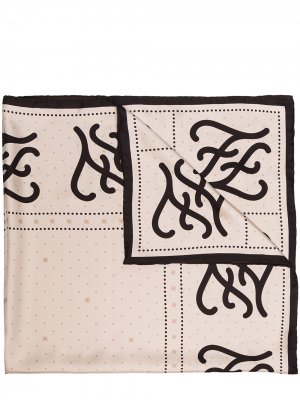 Шелковый платок с логотипом Fendi. Цвет: бежевый