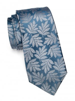 Шелковый галстук с вышивкой в виде листьев , синий Kiton