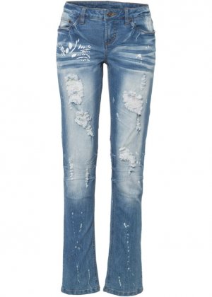 Прямые джинсы с эффектом потертостей , голубой Rainbow