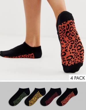 4 пары черных носков со звериным принтом New Look. Цвет: черный