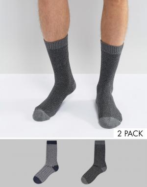 2 пары носков с узором в елочку Selected Homme. Цвет: серый