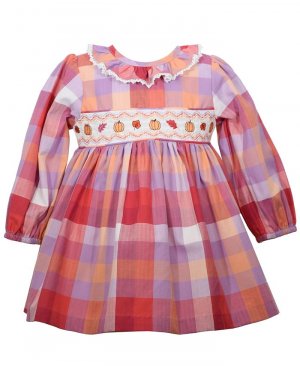 Клетчатое платье с длинными рукавами и сборками для маленьких девочек Harvest , мультиколор Bonnie Baby