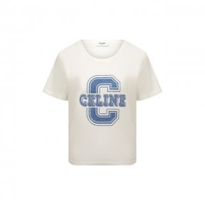 Хлопковая футболка Celine. Цвет: белый