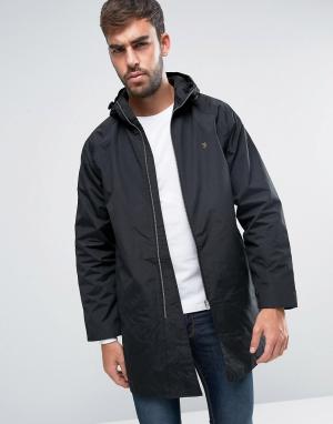 Черная длинная куртка-дождевик с капюшоном Farah. Цвет: черный