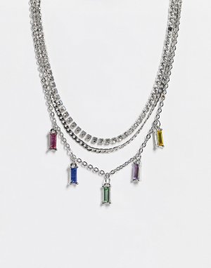 Серебристое ярусное ожерелье-чокер с радужными кристаллами -Серебристый Topshop