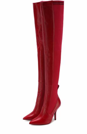 Кожаные ботфорты с вязаной отделкой на шпильке Fendi. Цвет: красный