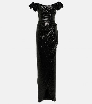 Платье vespera с открытыми плечами, расшитое пайетками , черный Costarellos